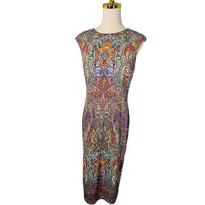 Maggy London Womens Multi Color Paisley Sheath Dress Sleeveless Size 8 Boho Midi